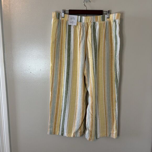 Croft & Barrow NEW Linen Blend Wide Leg Pants Yellow Striped Elastic Waist Sz XL - Picture 4 of 9
